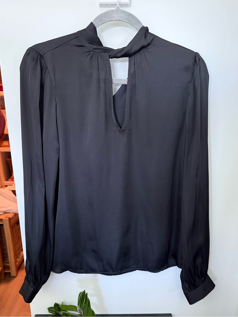 PAIGE Ceres Twist Neck Satin Blouse – Black – Size S